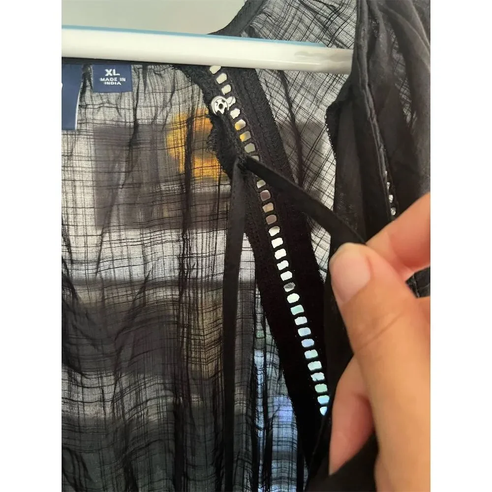 Gap Women's Black Lace-Trim Midi Dress XL Short Sleeve Casual - Picture 3 of 4